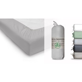 Blue Moon Organic Cotton Jersey Fitted Sheet Fitted Sheet Organic Cotton GOTS Certified Ökotex Made in Green (Stone, 140-160 x 200 cm)