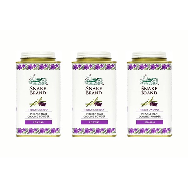 SNAKE BRAND Prickly Heat Cooling Body Powder Relaxing Lavender 140g (3-Pack)