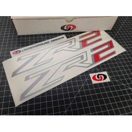 ZR2 Outlined Decals (2pk) 4x4 Truck Bed Fender Stickers Fits 2022-2024 Silverado 1500 Colorado ZR-2 Select Colors: (2, Metallic Silver & Red)