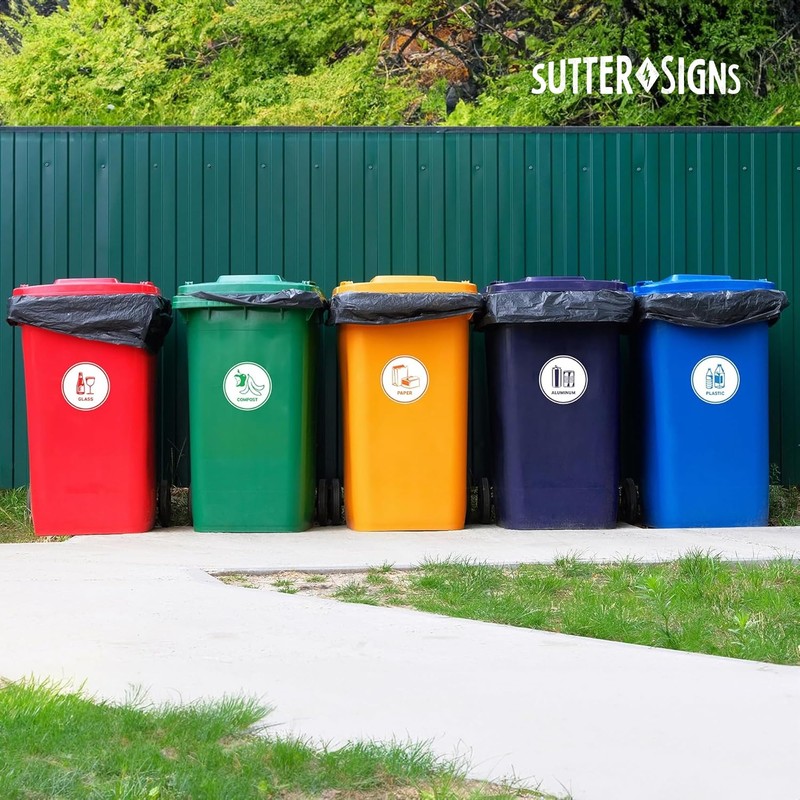 Sutter Signs Recycling Stickers for Trash Can, 6" Wide |