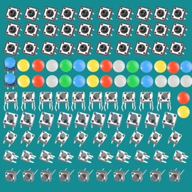 Lonely Binary 120-Piece Tactile Push Button Switch Kit – Includes 12x12mm & 6x6mm Switches, Color Caps, 90° Angle & 2-Pin Switches – for Arduino, Raspberry Pi, ESP32 & DIY Electronics