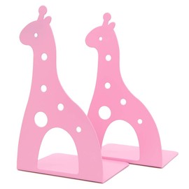 Cute Cartoon Giraffe Shape Nonskid Metal Bookends Book End Books Holder Desk Organizer for Kids Gift Home Office Decoration (Pink)