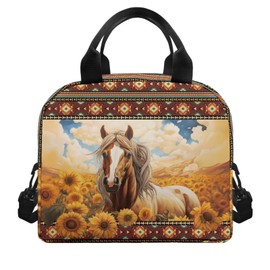 Guosanchn Sunflower Horse Lunch Bag for Girls Boys Insulated Lunch Box Reusable Cooler Lunchbag Lunchboxes Bento Cooler Bags Tote Handbag Meal Prep Organizer for Adults Men Women