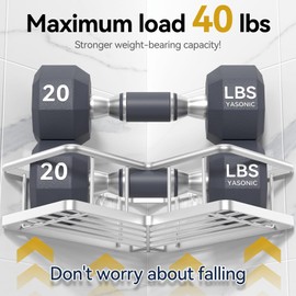 YASONIC Corner Shower Caddy Organizer, 5-Pack Self-Adhesive Rustproof Bath Shelves with Soap Holder & 4 Hooks, Large Capacity Shower Storage Rack for Bathroom Organization, Silver