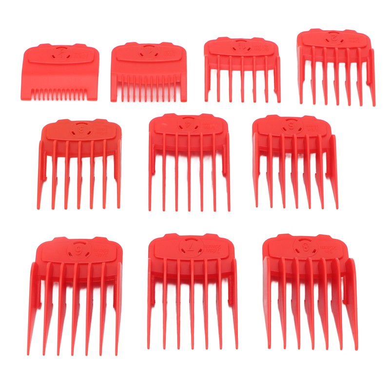 10pcs Professional Hair Clipper Guide Comb Red Hair Trimmer Cutting