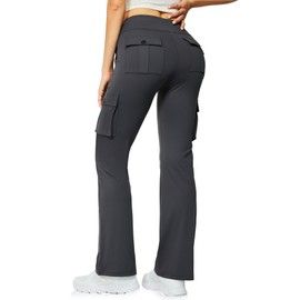 Yoga Flare Leggings for Women High Waisted Yoga Casual Pants Workout Leggings Cargo with 6 Pockets Bootcut Pants,Dark Gray M
