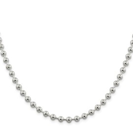 Solid 925 Sterling Silver 5.00mm Beaded Chain Necklace 20" - with Secure Lobster Lock Clasp