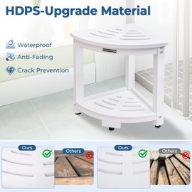 KingPavonini HDPS Corner Shower Stool for Inside Shower Waterproof, Anti-Fading Shower Bench for Shaving Legs, Anti-Fracture Shower Seat with Storage Shelf, Rapid Assembly, Load 400 Pounds
