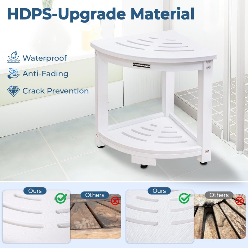 KingPavonini HDPS Corner Shower Stool for Inside Shower Waterproof, Anti-Fading