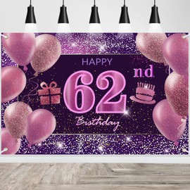 62nd Birthday Decorations for Girls IMISI Happy Birthday Banner Pink Decorations for A Party Birthday Backdrop for Women