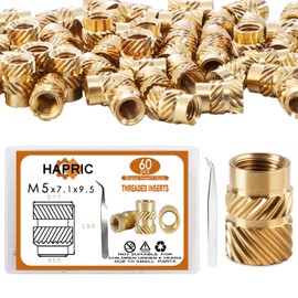 Pack of 60 Threaded Inserts, M5 x 7.1 x 9.5 cm Melting Thread Insert Nuts Brass Embedding with Tweezers for 3D Printing Parts Laptop Plastic Parts