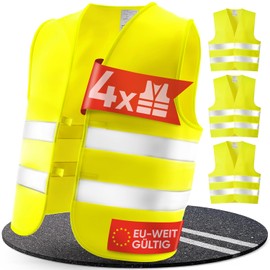 PURAHELP High Visibility Vests Car Set of 4 [EN ISO 20471] for Adults – EU Wide – Up to 150 m Visible – Safety Vest Car Safety Vest Yellow – High Visibility Vest