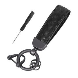 Genuine Leather Car Keychain, Sheepskin Key Fob Holder Keys Organizer with 360 Degree Rotatable Anti-Lost D-Ring (Black)