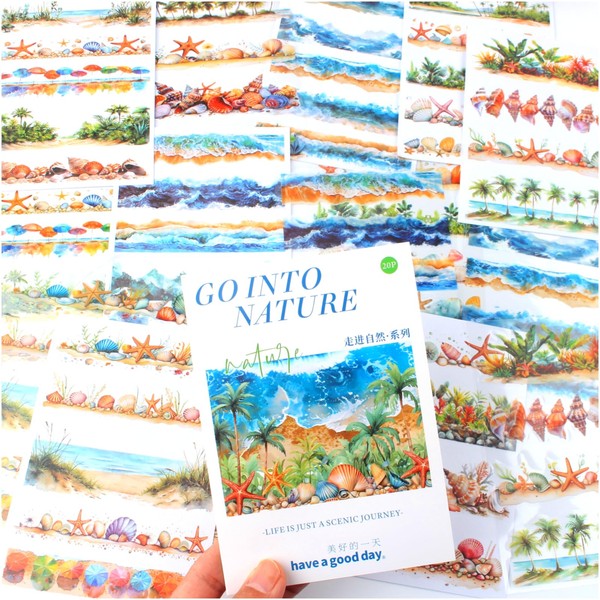20 Sheets Seaside Landscape Pre-Cut Journaling Stickers Book for Junk