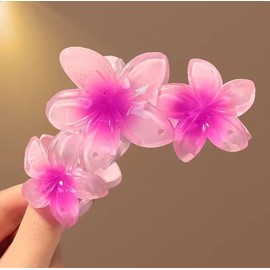 Floral Hair Claw Clips, Multi-Colour Summer Flower Design, 2-Pack (Hot Pink/2pack)