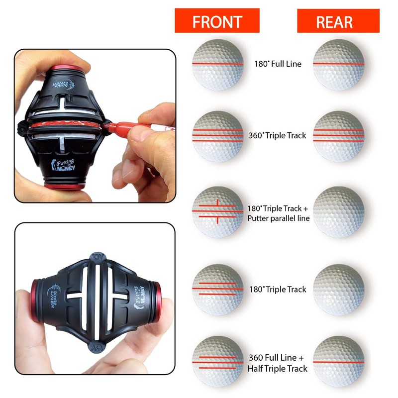 Golf Ball Line Marker Tool Kit Set. 360 Degree 3-Line