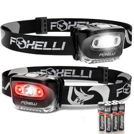 Foxelli LED Headlamp Flashlight for Adults & Kids, Running, Camping, Hiking Head Lamp with White & Red Light, Comfortable Headband, Lightweight & Waterproof, 3 AAA Batteries