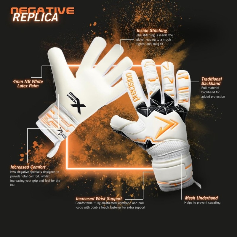 Precision Training Fusion X Negative Replica Football Kid'sGoalkeeper Gloves, White,