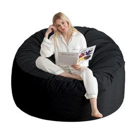 4 Ft Bean Bag Chair, Memory Foam Bean Bag Chairs for Adults with Filling, Round Bean Bag Sofa with Filler Included, Beanbags with Soft Dutch Velvet Fabric,4 Foot,Black