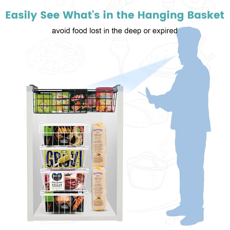 Wetheny 2 Pack Expandable Freezer Organizer Bins, Adjustable Wire Baskets