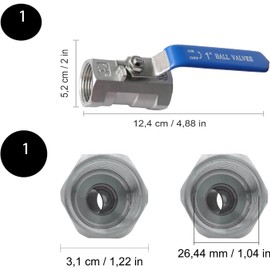 Ball Valve, 1 Inch Female Thread, 304 Stainless Steel Ball Valve, Manual Shut-off Valve for Water, Oil, DN25 Long Handle