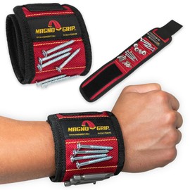 MagnoGrip Magnetic Wristband for Holding Screws, Nails, Drill Bits, Super Strong Magnets, Adjustable Strap, Essential Tool for DIYers, Handyman, Mechanics, Construction & Home Improvement - Red