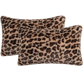 Muorruo Set of 2 Faux Fur Leopard Print Cushion Covers, 30 x 50 cm, Soft Plush Animal Motif Decorative Cushions for Sofa, Bed and Armchair, Safari-Inspired Decor in Terracotta Brown