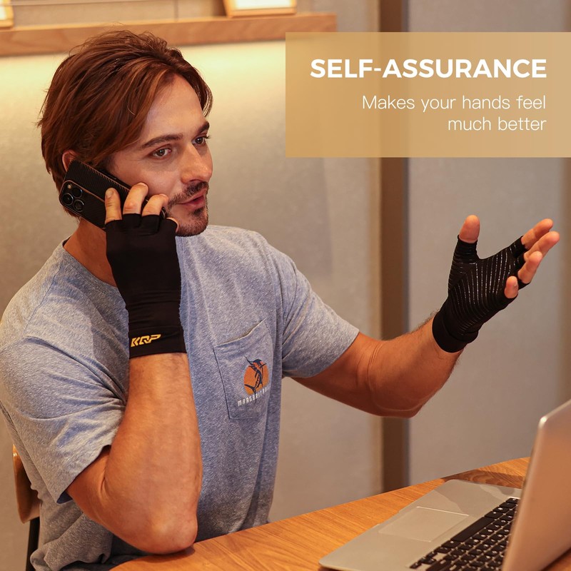 KQP Small Copper Infused Arthritis Gloves，Half-Finger, 1Pair, Grey