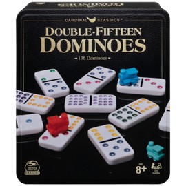 Spin Master Games, Cardinal Classics Double 15 Dominoes Set in Storage Tin, Family Board Games, 2-6 Players, for Ages 8 & Up