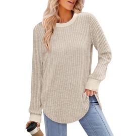 Saloogoe Womens Fall Fashion 2025 Tunic Sweaters Dressy Casual Tops Long Sleeve Shirts Trendy Plus Size Clothing Cream XL