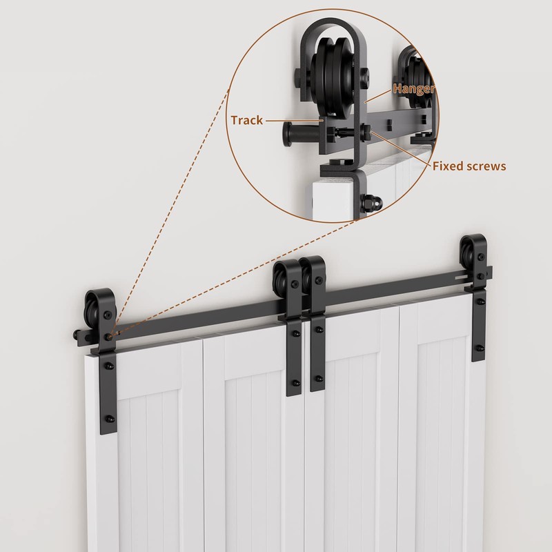 ROOMTEC Bi-Folding Sliding Barn Door Hardware Track Kit, Black Roller