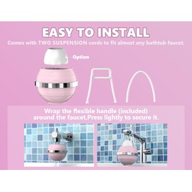 Bath Ball Bathtub Water Filter for Tub with Overflow,2,500 Gallons of Filtration,8 Stages Bath Filter,Remove contaminants,Chlorineand Fluoride,HardWater Softener,BPA Free(Upgrade Version),Pink