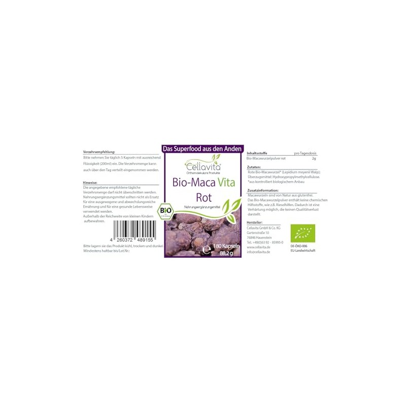Organic Maca Vita Red (180 Capsules)