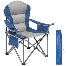 Sweetcrispy Heavy-Duty Camping Chair with Quad Lumbar Support - Foldable Padded Seat with Side Pockets, Cup Holder & Insulated Cooler Bag for Camping, Beach, Fishing, Picnic, Outdoor Events