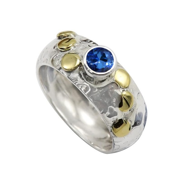 SILVERTROVE Im Labor gezüchteter blauer Saphir-Edelstein-Bandring für Herren und Damen,
