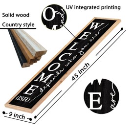 TQianJiang Welcome-ish Sign for Front Porch Standing 45"X9" Wooden Long Vertical Leaner Wood Framed Outdoor Decor (Wood Black)