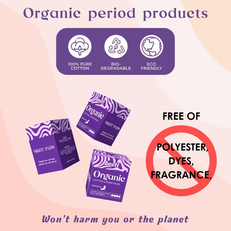 Besti 100% Organic Cotton Night Pads (10 Count)