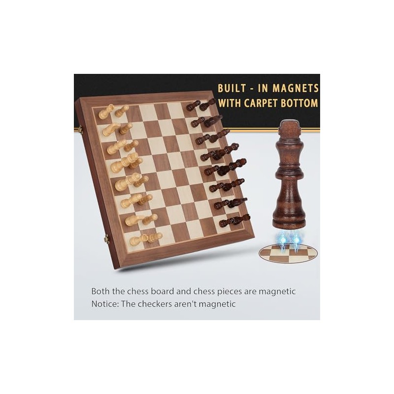 2 in 1 Magnetic Wooden Chess and Checkers Board Game
