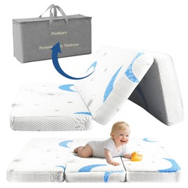 PanKers Trifold Pack and Play Mattress 38"x26" Foldable Dual Sided Soft & Firm Memory Foam Pack N Play Mattresses, Portable Travel Mattress for Pack n Play with Carry Bag