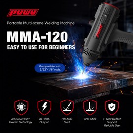 PUWU Portable Handheld Welding Machine - 110V IGBT Inverter Welder with Digital Display, 20-120A (Full Current Control) ARC STICK Welder Gun, Hot Start & Anti-Stick for 3/32"& 1/8" Welding Rods
