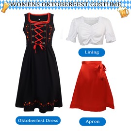 Hislovy Dirndl Women's Dirndl Complete Sets Costume Dress Midi Oktoberfest Costume for Oktoberfest Carnival Cosplay Red XXL
