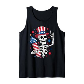 Patriotic Skeleton Uncle Sam Hat Rock Music Fourth Of July Tank Top