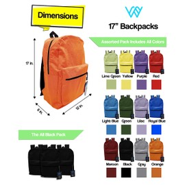 Winterlace 24 Pack Bulk Backpacks for Kids | 17” Childrens Boys Girls Zippered School Bags (Black)