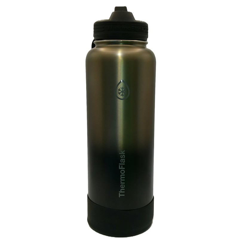 ThermoFlask Stainless Steel Water Bottle, 40 oz, 2-Pack (Silver/Blue Brushed)