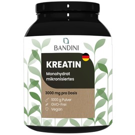 Bandini Creatine Monohydrate 1 kg/1000 g, 100% Pure Creatine Powder - Vegan, Optimal High Dose - Supplement for Sports, Fitness and Pre-Workout - Based on Creatine Monohydrate Micronised