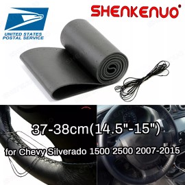 SHENKENUO 15" Steering Wheel Cover Genuine Leather for Chevy Silverado 1500 2500 2007-2015