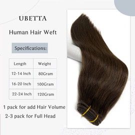 Sew in Weft Hair Extensions Human Hair Bundles, Dark Brown Sew in Hair Extensions Real Human Hair for Women, 120G 16Inch Remy Human Hair Sew in Extensions Hand Tied Weft Hair Extensions
