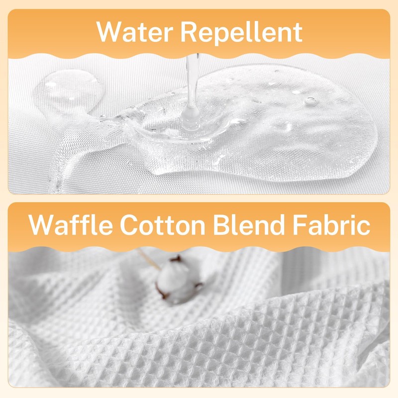 River Dream White Fabric Shower Curtain Set, Cotton Blend, Waffle