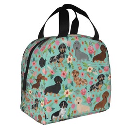 VOOHDDY Dog Boston Terrier Sweet Vintage Floral Flowers Insulated Lunch Bag For Men Women Reusable Lunch Box Container Waterproof Portable Cooler Thermal Tote Bag For Work Office Picnic Beach Travel