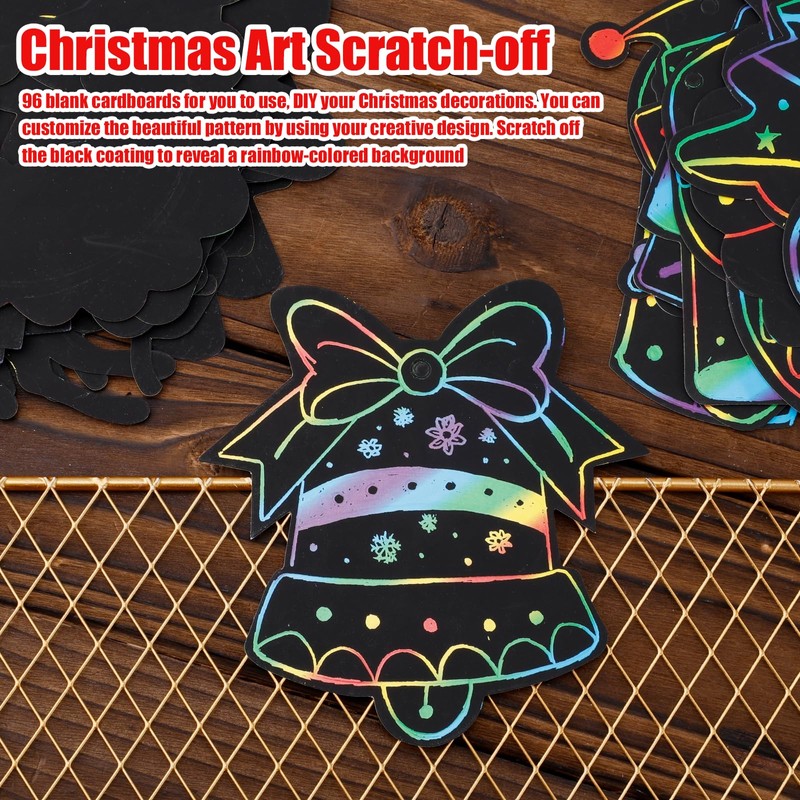 Gosknor 96pcs Christmas Scratch Papers, Christmas Magic Scratch Cards Ornaments